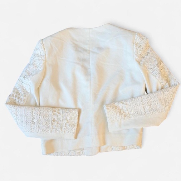 H&M Blazer Lace Crochet cropped white women jacket size 4 small white - Picture 8 of 8
